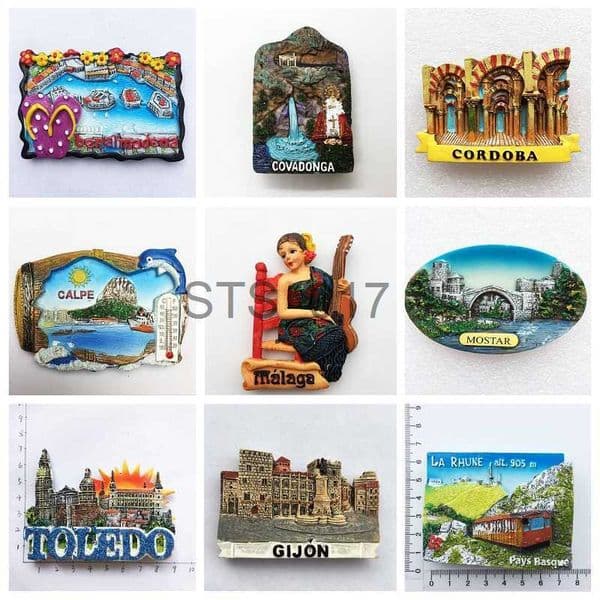Fridge Magnets Spain Sarajevo Fridge Magnets Souvenir Mosque Cordoba Toledo Gijon 3D Refrigerator Magnetic Stickers Resin Craft Home Decor x0731