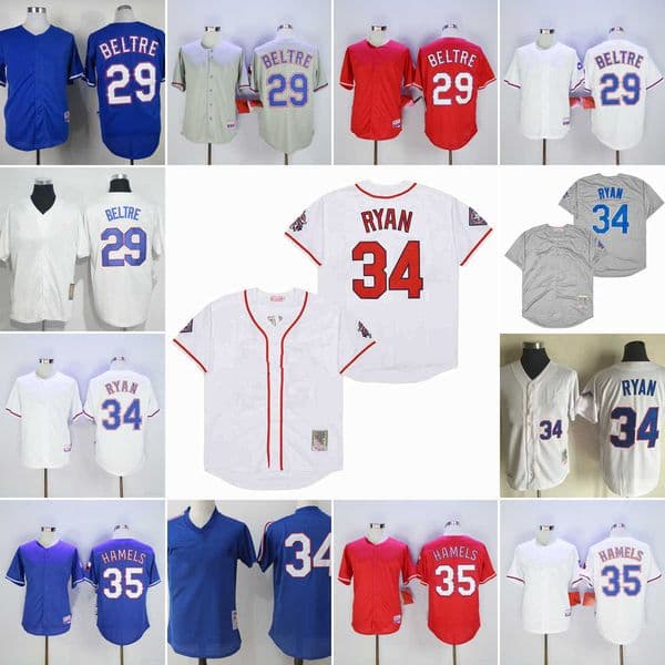 Vintage College Throwback Baseball 29 Adrian Beltre Jerseys Stitched 34 Nolan Ryan 35 Cole Hamels Cream Gray White Blue Red Blank Pullover