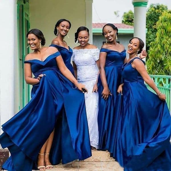 Royal Blue Bridesmaid Dresses A e or Length Ruched Satin Off the Shoulder Straps Custom Made Plus Size Maid of Honor Gowns Vestidos Beach Wedding
