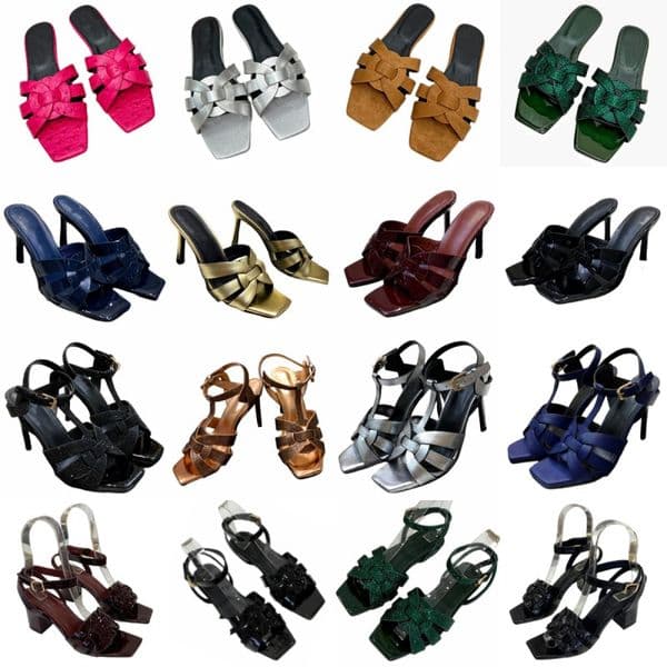 Slippers Summer Women's Sandals Luxury Designer Shoes Patent Leather High Heels Open Toe Beach Shoes Shining Diamond Party Shoes Crocodile Skin Pattern Chunky Heel