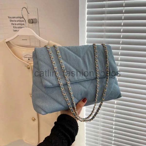 Shoulder Bags Handbags Women's Cushioned Bag Denim Blue Diamond Messenger Bag Large Capacity Work Street Handbag Wallet and Bagcatlin_fashion_bags