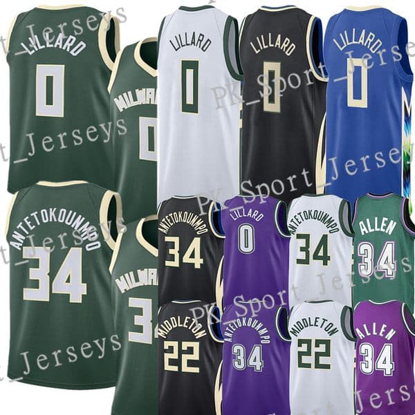 #0 Damian Lillard Giannis 34 Antetokounmpo Basketball Jersey Khris 22 Middleton City Retro Ray 34 Allen Vintage jersey