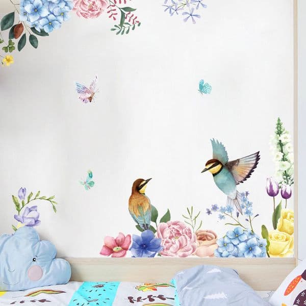 Wall Stickers Ink flower and bird animal wallpaper Living room wallpaper Removable sticker 230403