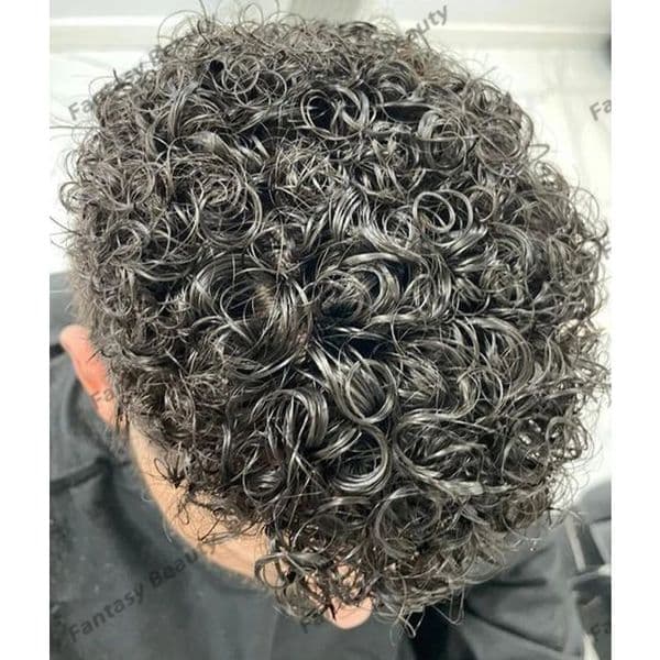 Black Natural Loose Curl 18mm Curly Men Toupee Durable Thin Skin Full Pu Base Male Human Hair Prosthesis System Natural Hairline