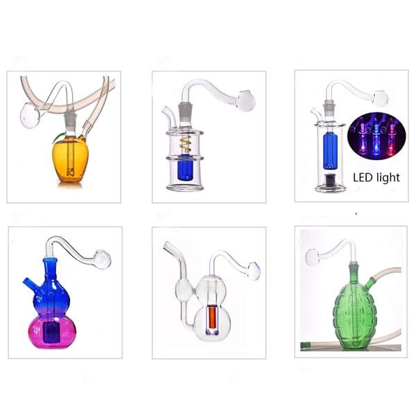 Hot Selling 10styles Oil Burner Bong Supply To Accept Personalized 10mm Small Mini Recycler Smoking Water Pipe with Male Glass Oil Burner Pipe and Hose Cheapes
