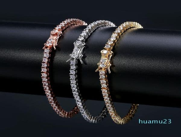 European and American tennis chains Hiphop Tide Men039s Bracelet Zirconmicroencased 3mm Bracelet Tennis bracelet