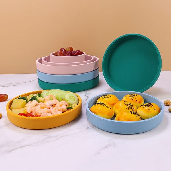 3pcs/set Round Silicone Plates Unbreakable Dinner Dishes Plates Set Dishwasher Microwave Safe Dinnerware Baking Fruit Kitchen Camping Travel Placas De Silicona