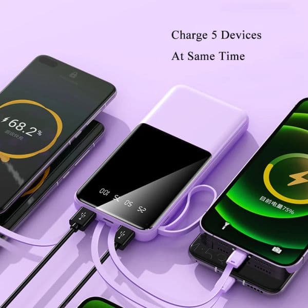 Portable Power Bank 20000mAh Fast Charging External Battery Charger Powerbank For iPhone Xiaomi Huawei Poverbank Built in Cables