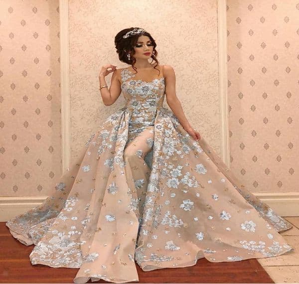 Luxury Mermaid Evening Dresses With Detachable Train Beads Lace Appliqued Prom Gowns Elegant Formal Party Bridesmaid Pageant