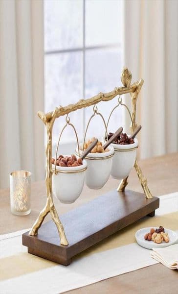 Dishes Plates Gold Oak Branch Snack Bowl Stand Resin Christmas Rack With Removable Basket Organizer Party Decorations