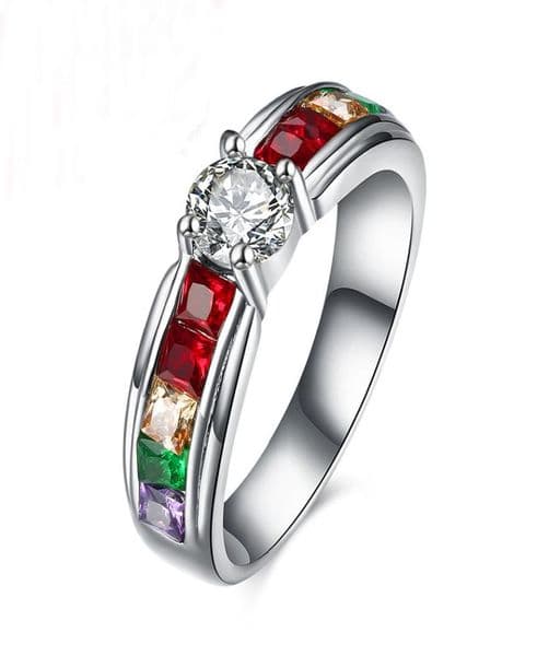 WholeMen and Women Rainbow Ring the Zircon Austrian Crystal Rainbow Gay Pride Ring Fine Jewelry