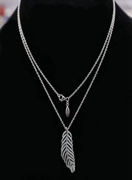 Glitter Feather Necklace 925 Sterling Silver for Jewelry Fashion High Quality Elegant Ladies Necklace with Original Box