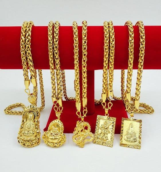 Chinese Mens 18K Gold Plated Necklace Pendant 24quot Chain Jewelry Gift
