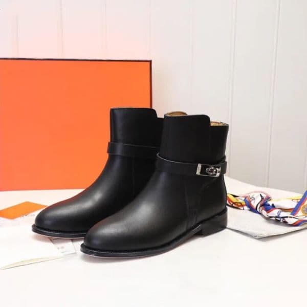 Top quality Buckle Black Calf Leather Boots Famous brand Ankle Boots Classic Designer Shoes Fashion Flats Winter Women low-heeled Half Boots 35-42