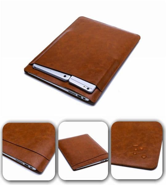 Luxury Retina Sleeve Case Double-deck Pouch with Pocket for Laptop Bags PU Leather Protective Cover for MacBook air 11 12 13 15 inch
