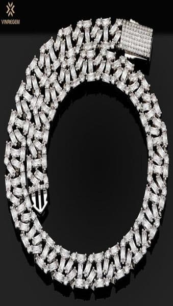 Chains Vinregem Hip Hop Rock 925 Sterling Silver Created Moissanite Gemstone Personality Cuba Chain Necklace Fine Jewelry Wholesal