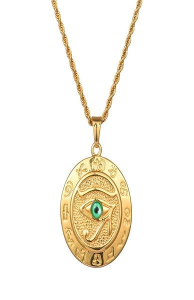 Fashion Men Designer Gold Silver Color Eye of Horus Pendant Necklaces Hip Hop Jewelry 60cm Long Chain Punk Mens Necklace For Gifts