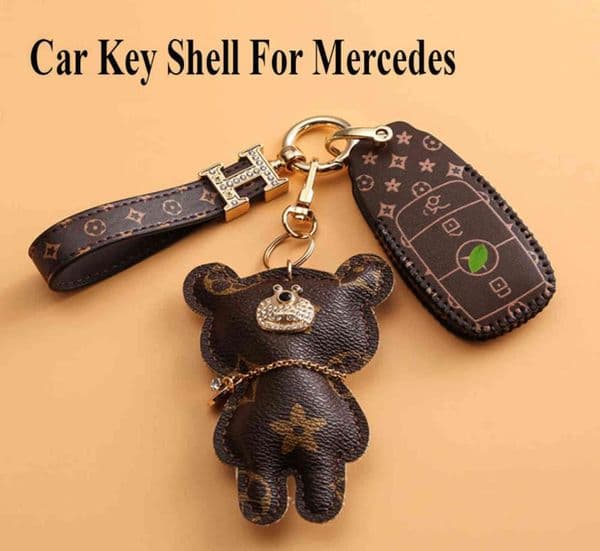 Classic Leather Car Key Case Cover For Mercedes E C G M R S A Class C200 C260L GLC CLA GLA200 Keychain Key Shell Protector