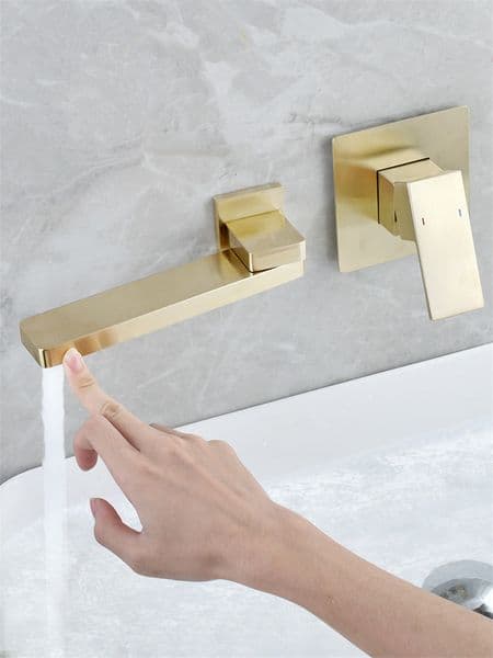 Bathroom Sink Faucets Tuqiu Basin Wall Mounted Brushed Gold Rotating InWall Black Tap Mixer Set 230406