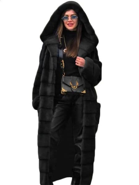 Women's Fur Faux Fur Coat Women Black S-5XL Long Thick Warmth Hooded Mink Fur Jacket Autumn Winter Fashion Pink Streetwear Overcoat Clothing 231109