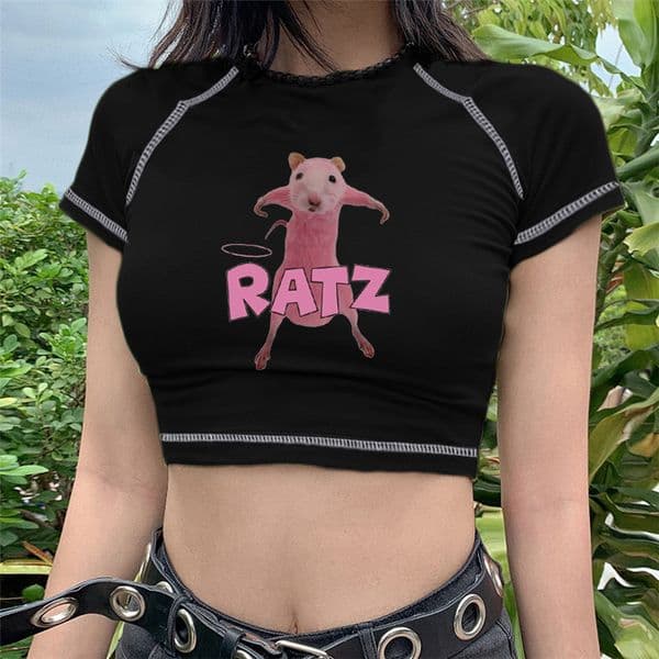 Women's TShirt crop top t shirt anime kawaii women clothing short sleeve RATZ mouse pink femme tee shirt Harajuku Y2K summer clothes tops 230410