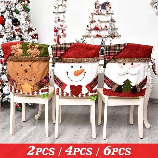 Chair Covers 2-6pc Christmas Chair Covers Santa Claus Snowman Reindeer Xmas Table Chairs Cover For Dining Room Kitchen el Party Decoration 231110