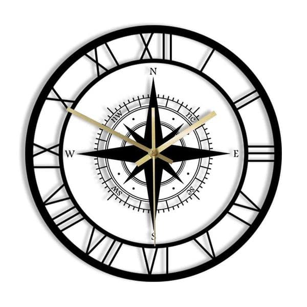 Wall Clocks Compass Direction Map Exclusive Silent Wall Clock Nautical Black Wind Rose Home Dcor Traveller Interior Design Retro Wall Watch M260325