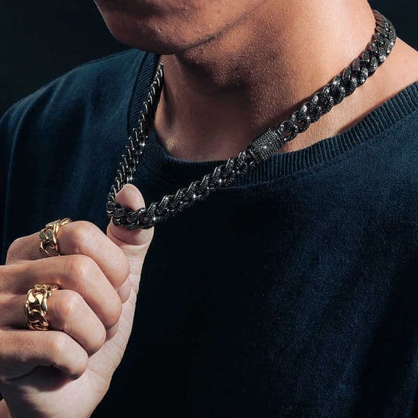 designer design pendant necklaces fresh item 12mm black vvs moissanite iced out link chain hip hop fine jewelry sterling sier diamond cuban necklace