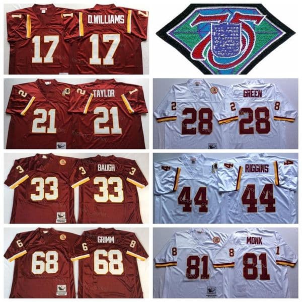 Throwback 75th Anniversary Football 17 Doug Williams Jersey Vintage 44 John Riggins 28 Darrell Green 21 Sean Taylor