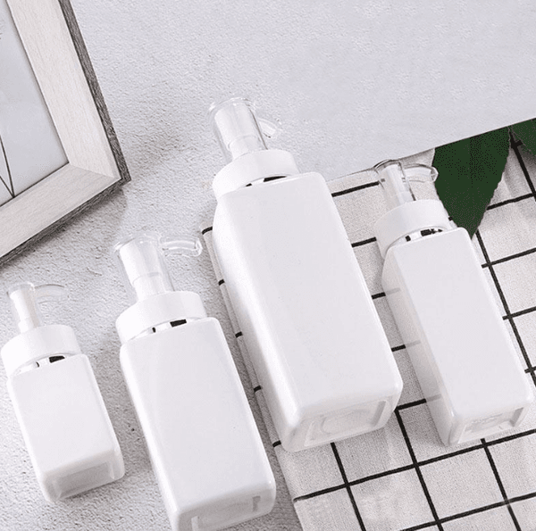 White PET Square Lotion Pump Bottles Alcohol Gel Disinfectant Shampoo Hand Sanitizer Bottle Cosmetic Sub-Packing Plastic Bottle 100ml 200ml 300ml 500ml