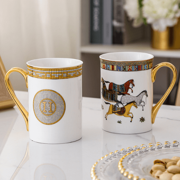 wholesale High-end Nordic famous milk tea drink coffee cup Phnom Penh porcelain large capacity mug tray rack set