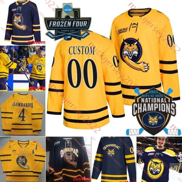 QuinnipiacBobcats Ice Hockey National 2023Champ Jersey Iivari Rasanen Jake Johnson MichaelLombardi Charles-Alexis Legault Yaniv Perets Jerseys