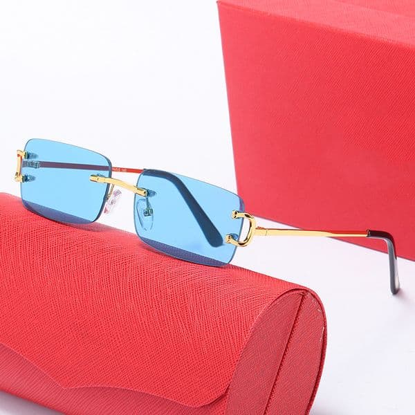Mens fashion design square sunglasses rimless frame light and comfortable simple versatile style outdoor uv400 protection glasses 8 Color Lens UV400