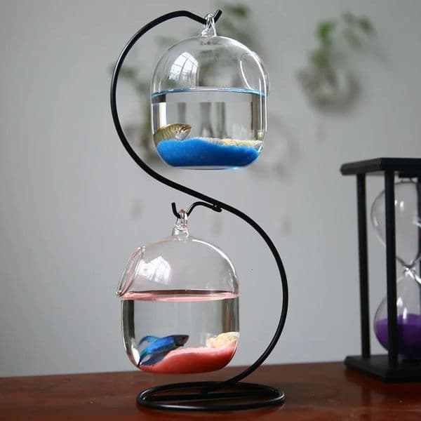 Aquariums Double-deck Suspended Transparent Hanging Glass Fish Tank Infusion Bottle Aquarium Flower Plant Vase Flower Vase Decoration 231113