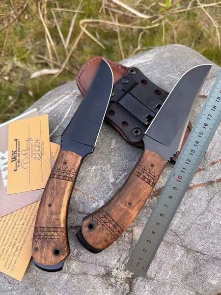 High End New Design Survival Straight Knife 80crv2 Black Drop Point Blade Full Tang Maple Handle Outdoor folding knife Hunting Knives With Leather Sheath