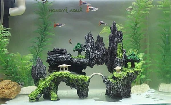 Decorations 1 piece resin large/small size rockery stone fish tank landscaping aquarium decoration rockery mountain hiding cave pet supplies 231113