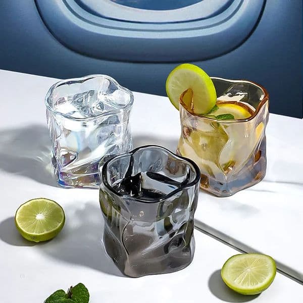 Glass Coffee Cup Origami Cup Twisted Flower Whiskey Glass Transparent Beer Glass Glass Water Cup Ins Style Creative Drinkware