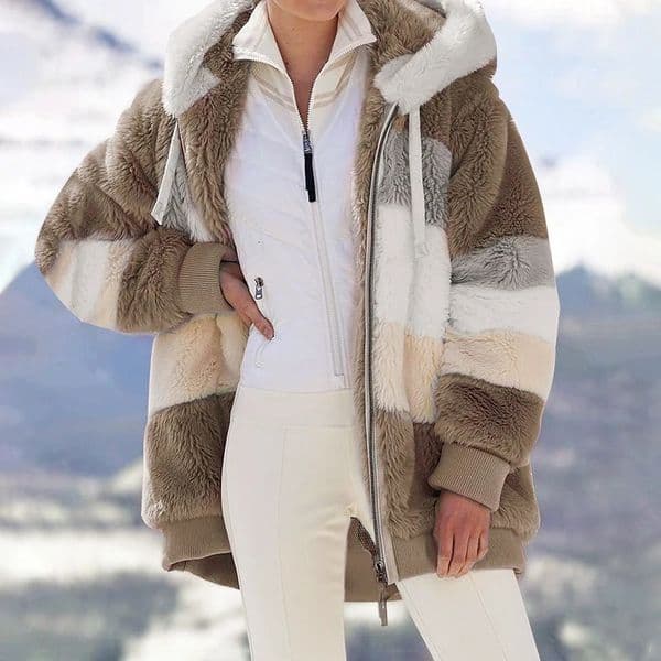 Womens Jackets Women Fleece Hooded Coat Jacket Winter Warm Plush Pocket Zipper Outwear Elegant Thermal Overcoat Oversize Long Sleeve Top Coats 231113