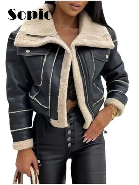 Womens Jackets Faux Leather Jacket Coats Women Vintage Fur Collar Zipper Motorcycle Coat Autumn Winter Warm Fashion Outerwear 231113