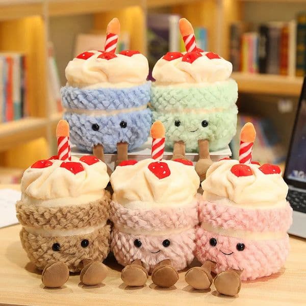 2026 New Dolls 28Cm Happy Birthday Cake Doll Stuffed Food Plush Pillow With Leg Smiling Face Plushie Peluche Party Decor Kids Gift