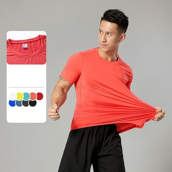 Men's T-Shirt Outdoor Sports Solid Color Short Sleeve Breathable Elastic Slimming Tee For Gym Workout Casual Streetwear
