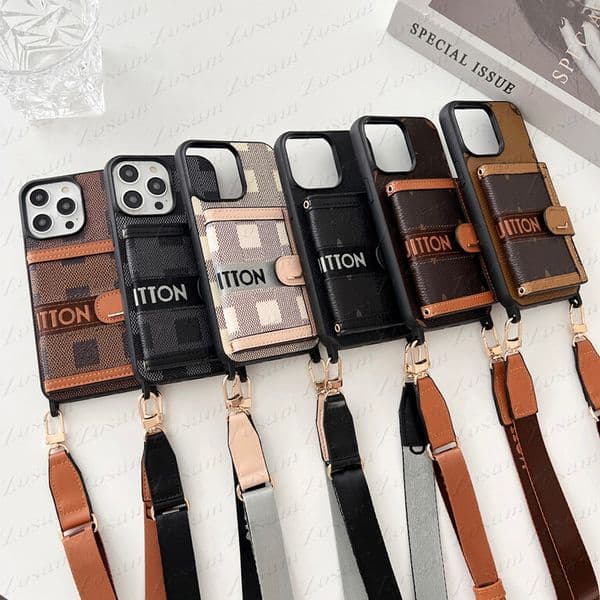 Luxury Card Pocket Phone Case for iPhone 17 Air 16 15 14 Plus 13 12 Pro Max Full Protection Back Shell 16pro Folio Wallet Shockproof Cover 17pro Clasp Adjustable Strap Q2