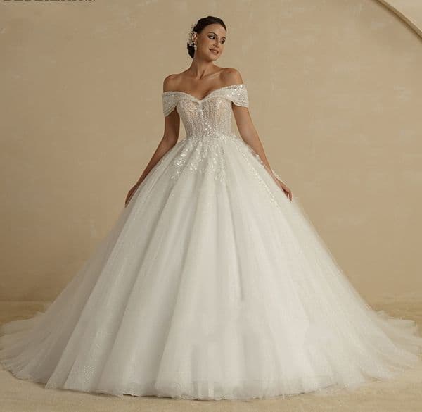 Luxury Ivory Wedding Dress For Bride Off The Shoulder Sleeveless Women Glitter Bridal Gowns Ball Gown Beading Princess Pricess Vestido De Novia Marriage 2023