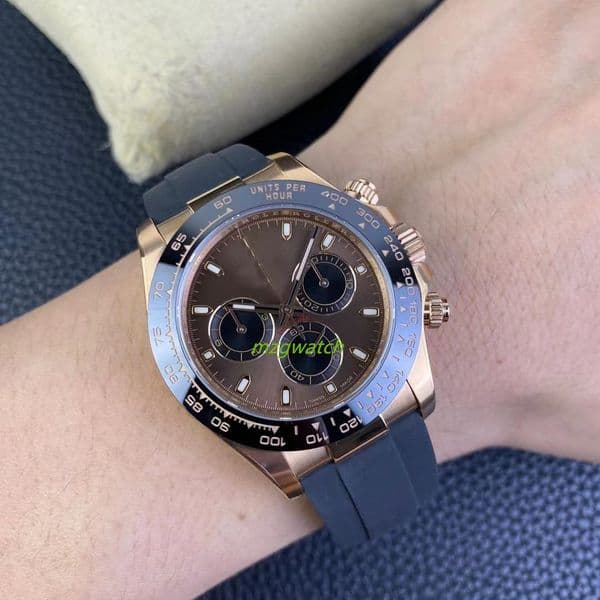 Clean watch Timing function Cal4130 movement size 40MM thickness 122MM Rose gold shell Rubber belt 904L Sapphire glass Super luminous waterproof