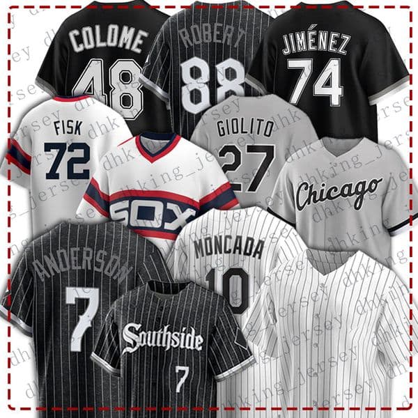 Southside Chicago 7 Tim Anderson Baseball Jersey White Sox Eloy Jimenez Jose Abreu 88 Luis Robert Yoan Moncada Bo Jackson Lucas Giolito Yermin Mercede Keuchel Thomas