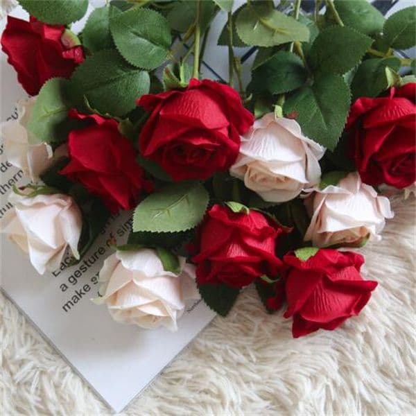 Artificial Rose Flowers Silk Long Branch Bouquet For Wedding Home Room Table Centerpiece Decor Fake Plant Wreath Accessory Gc2045 B2