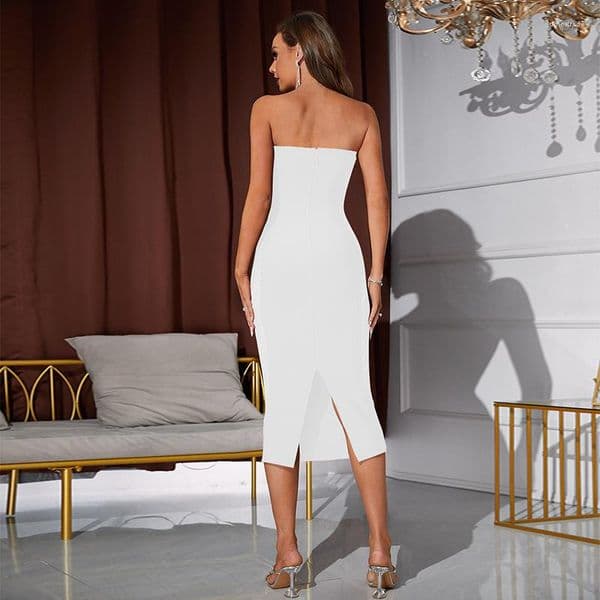 New Casual Dresses 2024 Fashion Hollow Slit Fork Bandage Dress Strapless Sleeveless Celebrity Style Party Women Elegant Vestidos