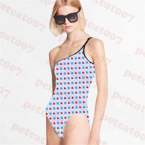 Jacquard Letter Bikini Womens One Shoulder Swimsuit Ladies Bodysuit Swimwear Breathable Surf Beach Wear