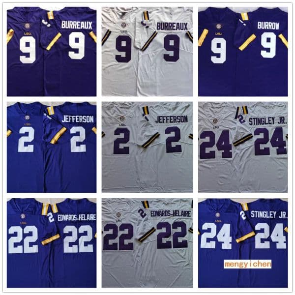 College Tigers 9 Joe Burrow Burreaux Jerseys 2 Justin Jefferson 22 Clyde Edwards-helaire 24 Derek Stingley Jr. Football Ed Men