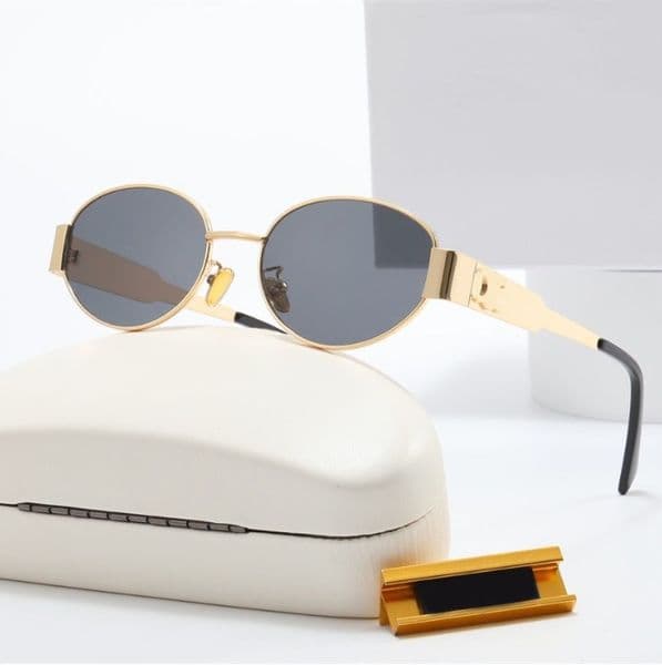 Designer Sunglasses luxury Cat Eye Oval Metal frameGlasses With Logo For Men Women Shades Leopard Print Polarized Sunglasses For beach Sun Proof